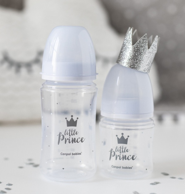 Dárková sada Little Prince Canpol Babies 0–6m – lahvička, dudlíky, řetízek + taška zdarma