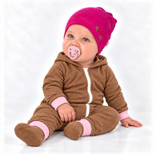 Baby Nellys Žebrovaná čepice Hvězdičky - malinová (2)