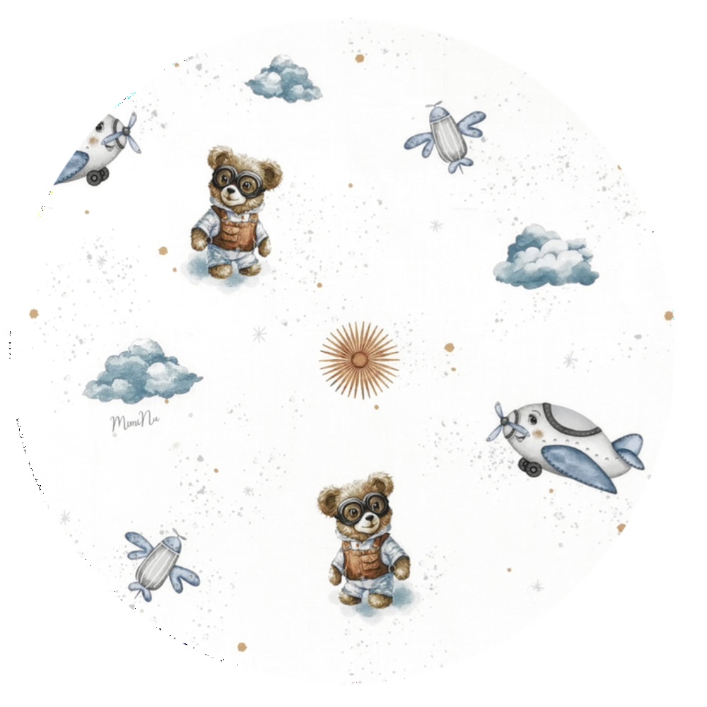 Oboustranná deka, Bavlna/Minky 100 x 75 cm, Méďa pilot - bílá, modrá