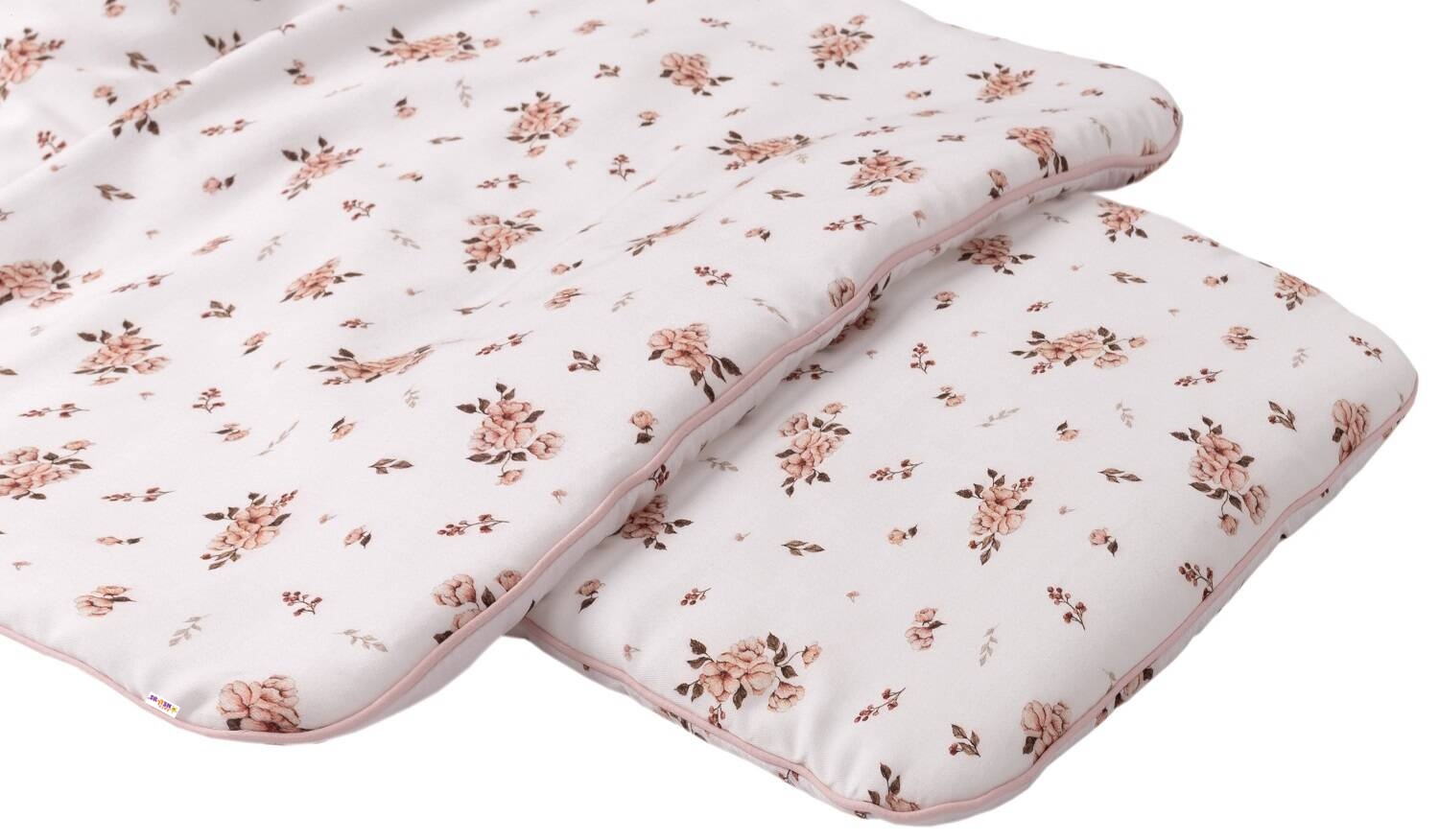 Sada do kočárku, bavlněná 2D sada, Little flowers, bílá/růžová