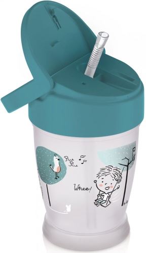 Lovi hrneček se slámkou Lovely Boy - Junior, 12m+,  zeleno/šedý, 250ml (1)
