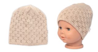 Ažurková čepice, dvouvrstvá, bavlna, Baby Nellys - cappuccino Ažurková čepice, dvouvrstvá, bavlna, Baby Nellys - cappuccino