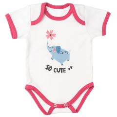MBaby Bavlněné body s krátkým rukávem, Slůně So Cute, bílo/červené MBaby Bavlněné body s krátkým rukávem, Slůně So Cute, bílo/červené