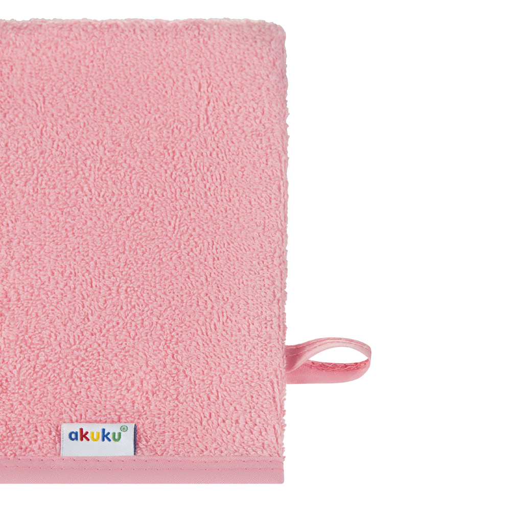Dětská mycí rukavice XL Akuku – 100% bavlna, 15×20 cm, od narození, růžová