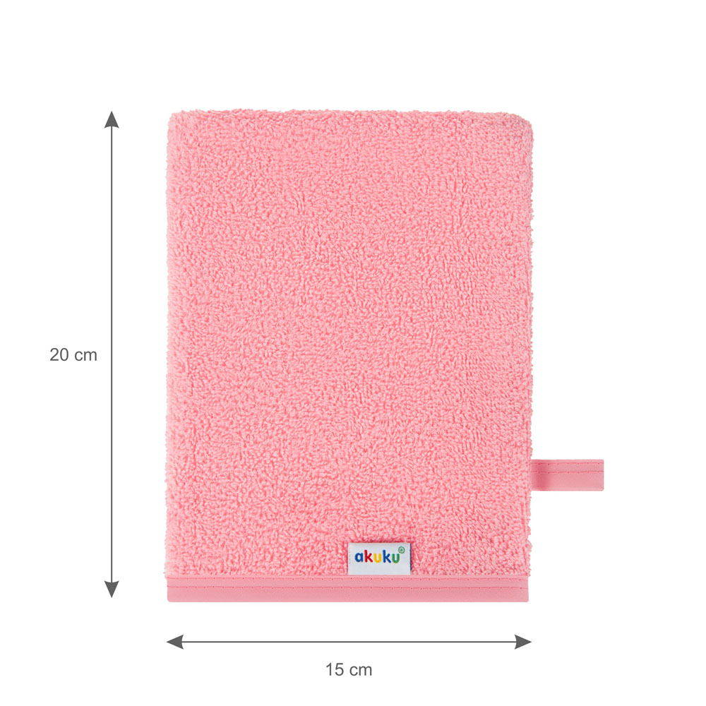 Dětská mycí rukavice XL Akuku – 100% bavlna, 15×20 cm, od narození, růžová