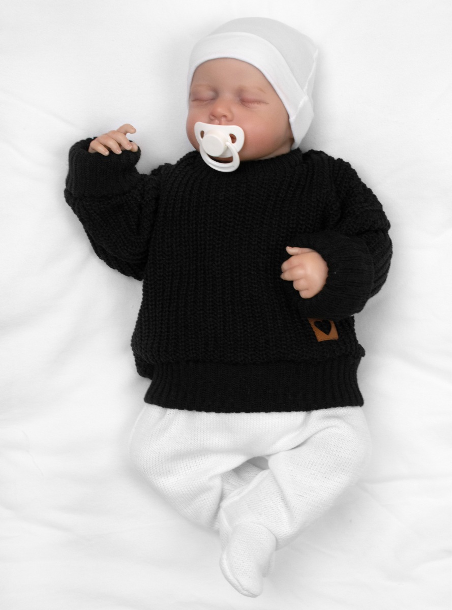 Rostoucí oversize pletený svetřík pro miminko, černý, vel. 80/86