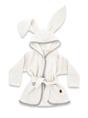Dětský mušelínový župan s oušky Bunny - smetanový