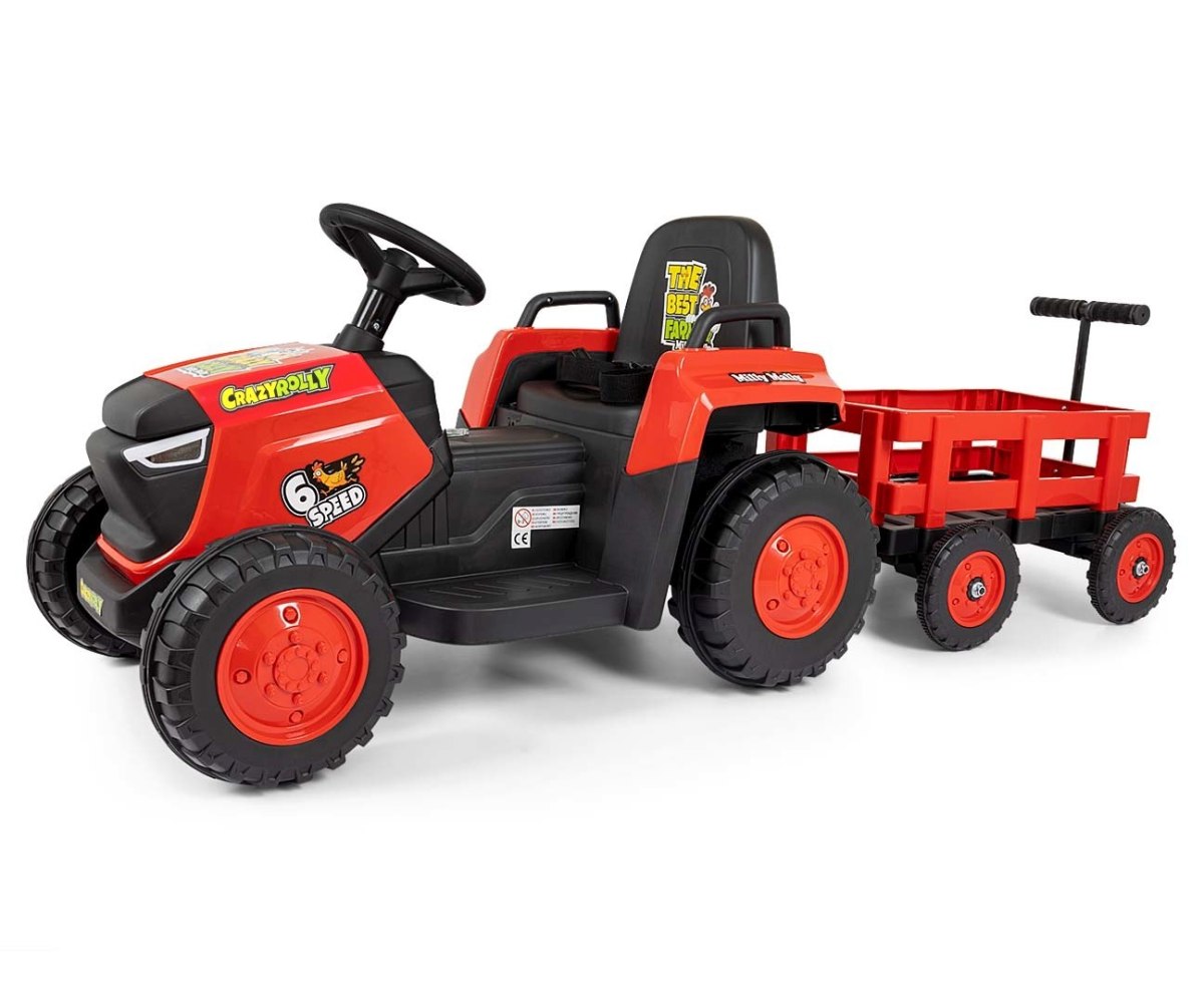 Elektrický traktor s přívěsem Rolly 12V, dětské autíčko na akumulátor, červený