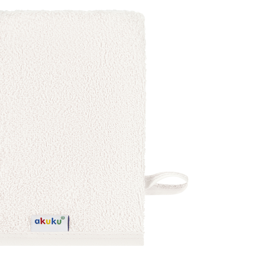Dětská mycí rukavice XL Akuku – 100% bavlna, 15×20 cm, od narození, krémová