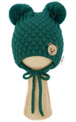 Zimní pletená čepice Teddy Bear na zavazování, zelená, Baby Nellys (2)