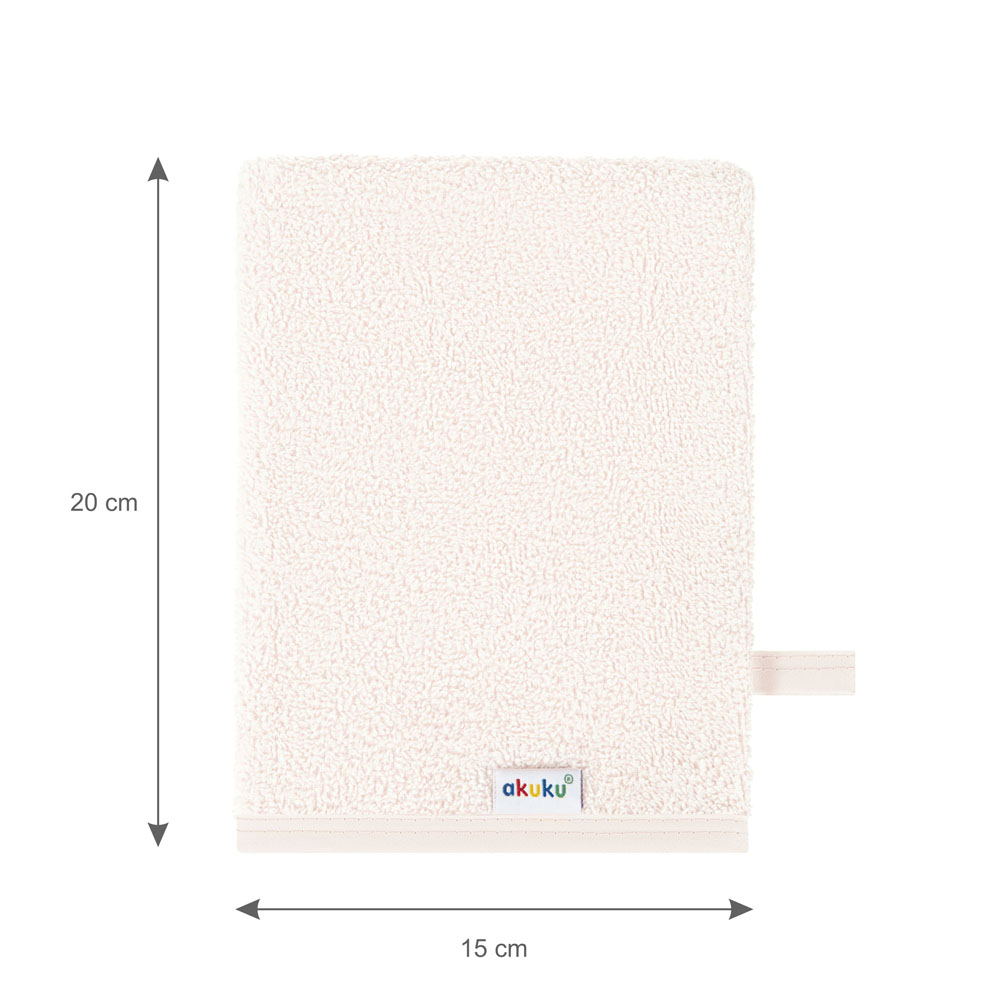 Dětská mycí rukavice XL Akuku – 100% bavlna, 15×20 cm, od narození, krémová