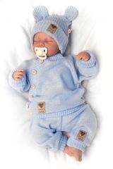 Pletená bavlněná čepice s oušky, dvouvrstvá, Hand Made Baby Nellys, modrá (3)