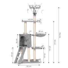 Škrabadlo pro kočku 134 cm s domečkem a hamakem – šedé (9)