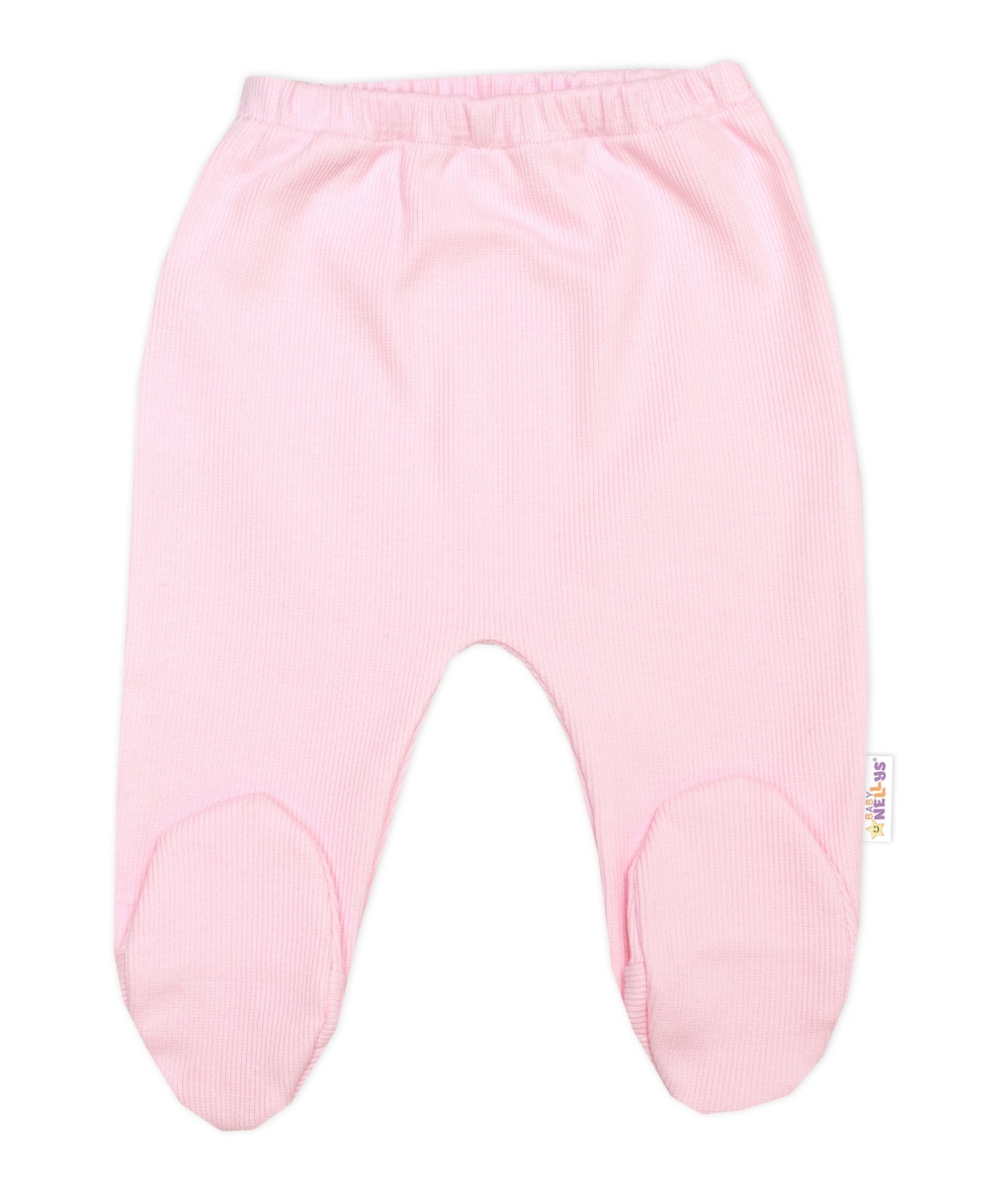 Žebrovaná sada, Star 5D, body, polodupačky, kabátek, čepička, rukavice - růžová, bílá