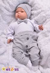 Baby Nellys 3-dílná sada Hubert, body s motýlkem  dl.rukáv, tepláčky a čepička - šedý (1)