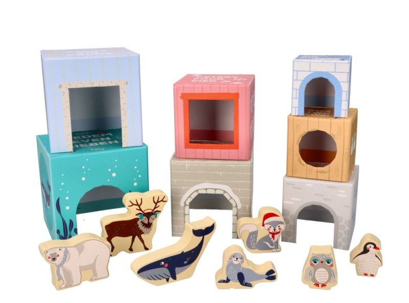 Skládací pyramida s dřevěnými zvířatky, Antarktida, Adam Toys