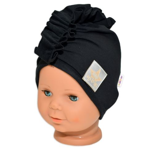 Baby Nellys Jarní/podzimní bavlněná čepice - turban, černá, 68/74 (378296)