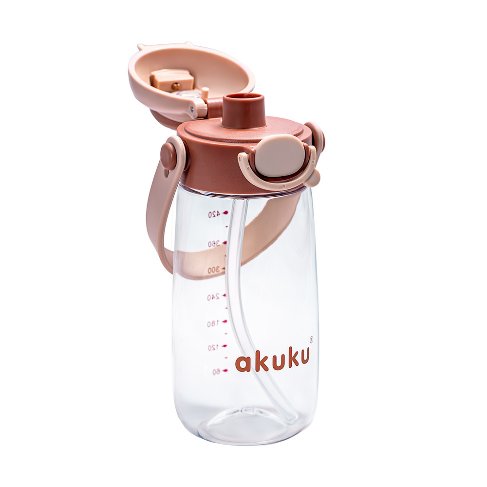 Dětská láhev na pití se slámkou, bidon 480 ml mocha – do školy, na sport i výlety