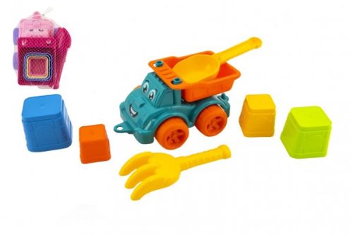 Sada na písek 6ks plast auto na volný chod s doplňky 2 barvy v síťce 16x13x21cm 12m+ (422586)