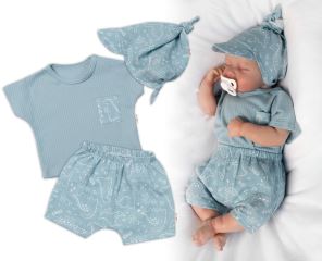 Triko kr. rukáv,  kraťasky + šátek, mušelín, Dino, Baby Nellys, mátové (5)