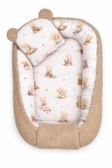 Oboustranné hnízdečko s polštářkem, boucle, 50x80 cm, Kouzelný Méďa, hnědý