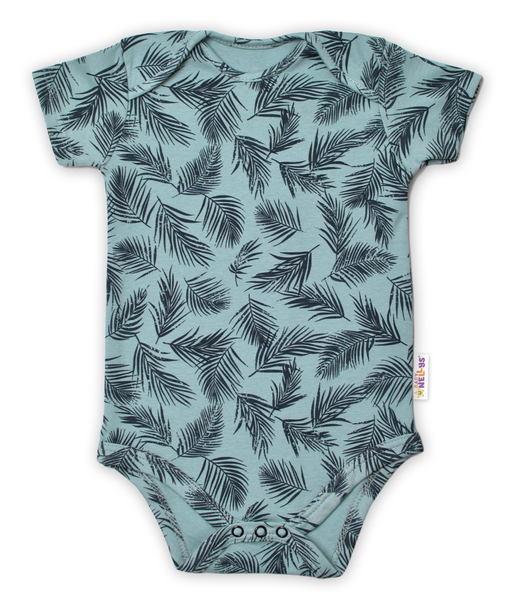 Baby Nellys Bavlněné body krátký rukáv, Palmy - zelené