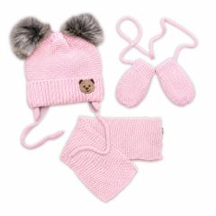 Dětská sada, zimní čepice s šálou + rukavičky 3D, Teddy Bear - sv. růžová Dětská sada, zimní čepice s šálou + rukavičky 3D, Teddy Bear - sv. růžová