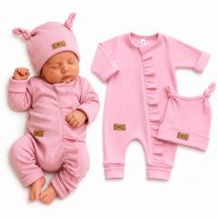 Kojenecká souprava Nature Girl – žebrovaný overal s čepičkou, 2D, 100% bavlna, baby pink Kojenecká souprava Nature Girl – žebrovaný overal s čepičkou, 2D, 100% bavlna, baby pink