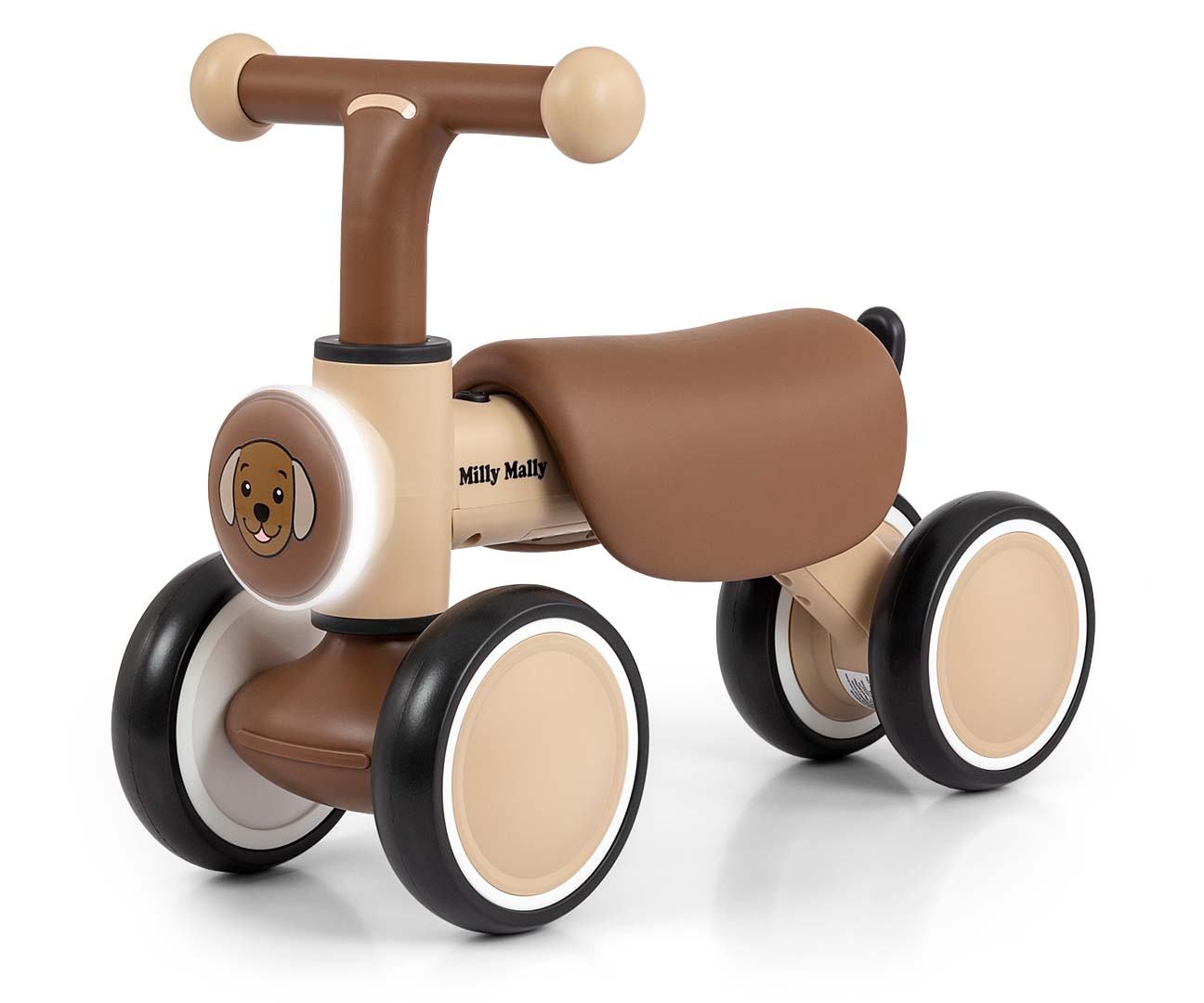 Dětské jezdítko YORK se zvuky, LED světlem a EVA koly pro děti, 12–36m, Dog, hnědé