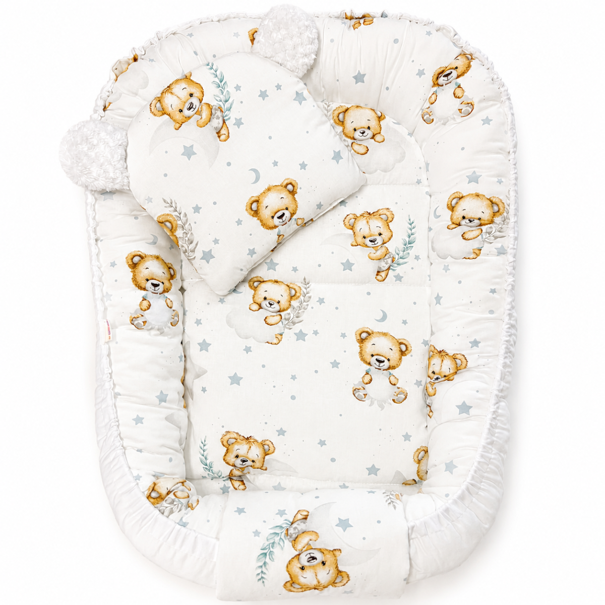 Oboustranné hnízdečko, podložka + polštářek 3D, Bavlna, Sleep Teddy, bílé