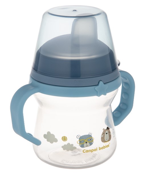 Nevylévací hrníček Canpol Babies s měkkým náustkem - Bonjour, modrý, 150 ml
