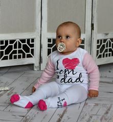 Baby Nellys Bavlněné punčocháče I love mom & dad - růžové (6)