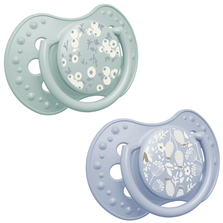 Dynamický dudlík 0–3 m, 2 ks, silikonový, symetrický, nenarušuje sací reflex, Blossom blue