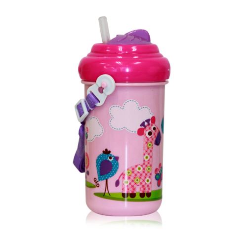 Dětský pohár na pití Lorelli se slámkou 300 ML FUNNY ZOO PINK (413531)