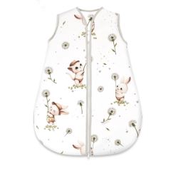 Spací vak, bavlna "AVI" celoroční na zip 74 cm, Kocourek a pampeliška - bílá