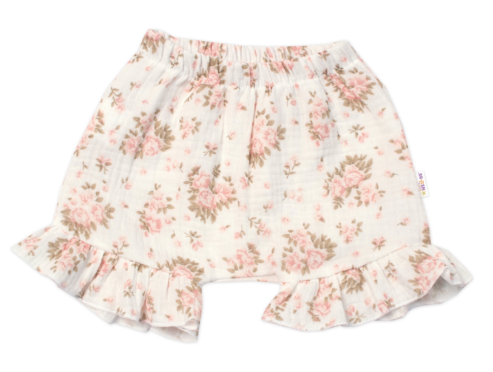 Zavinovací body, kraťasky + čelenka, mušelín, Pivoňky, Baby Nellys, smetanové, vel. 68