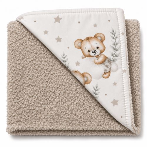 Dětská luxusní oboustranná deka beránek 90x75 cm, Sleepy Teddy, béžová