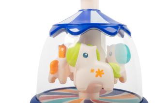 Toyz Edukační hračka Káča s koníky – modrá, kolotoč, 6m+ (1)