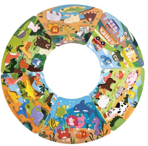 Dřevěné puzzle,  Kruh propojitelné 6 v 1, 42 dílků