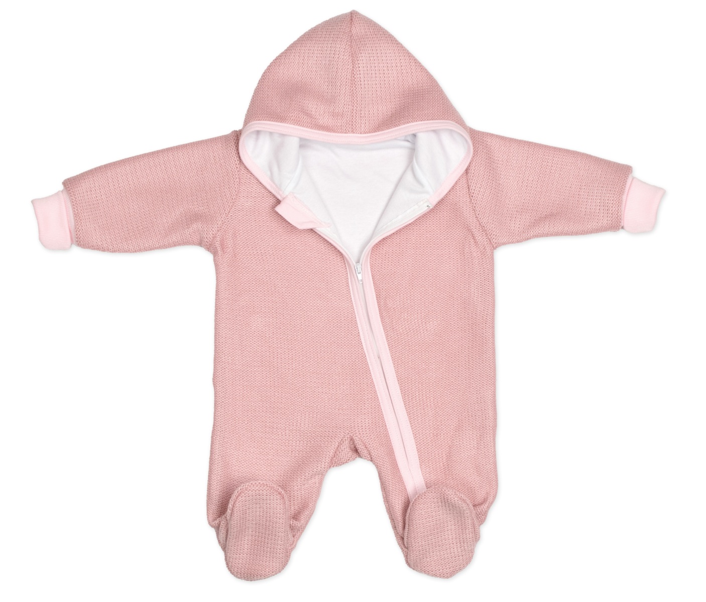 Pletený overal s kapucí, CUTE - pudrově růžový