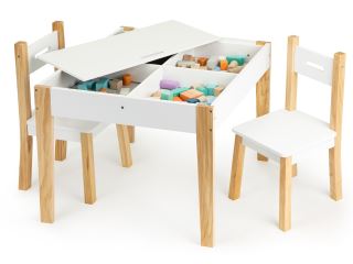 Sada dětského nábytku Stůl + 2 židle, bílá, přírodní (6)