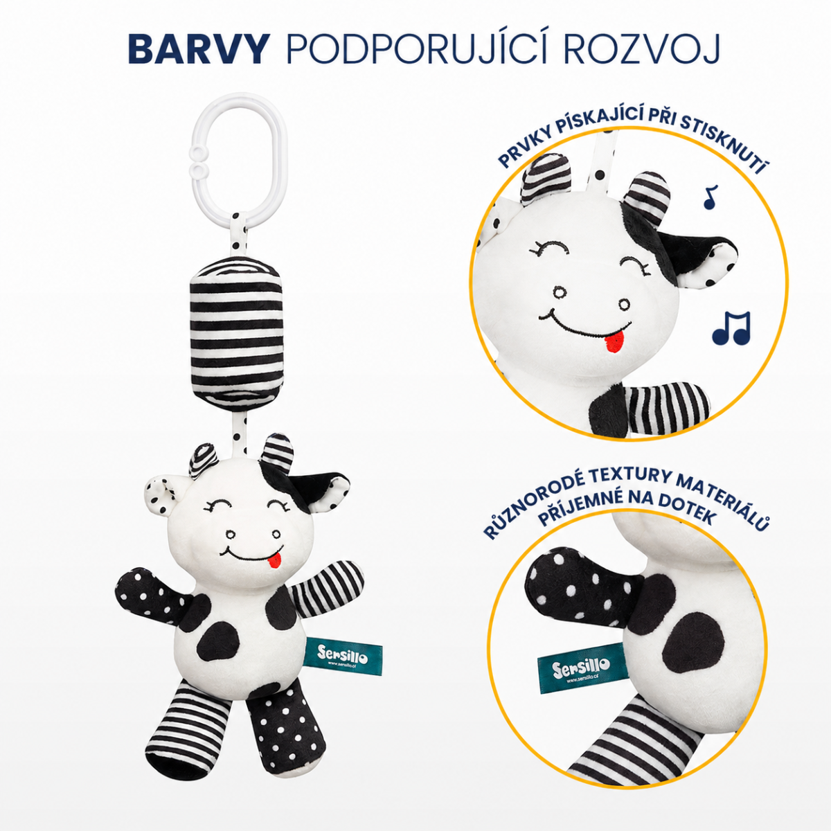 Závěsná hračka nejen do kočárku BLACK&WHITE - Kravička