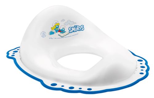 Dětské WC sedátko Šmoulové – protiskluzové, s opěrkou, redukce na WC, bílé, modré