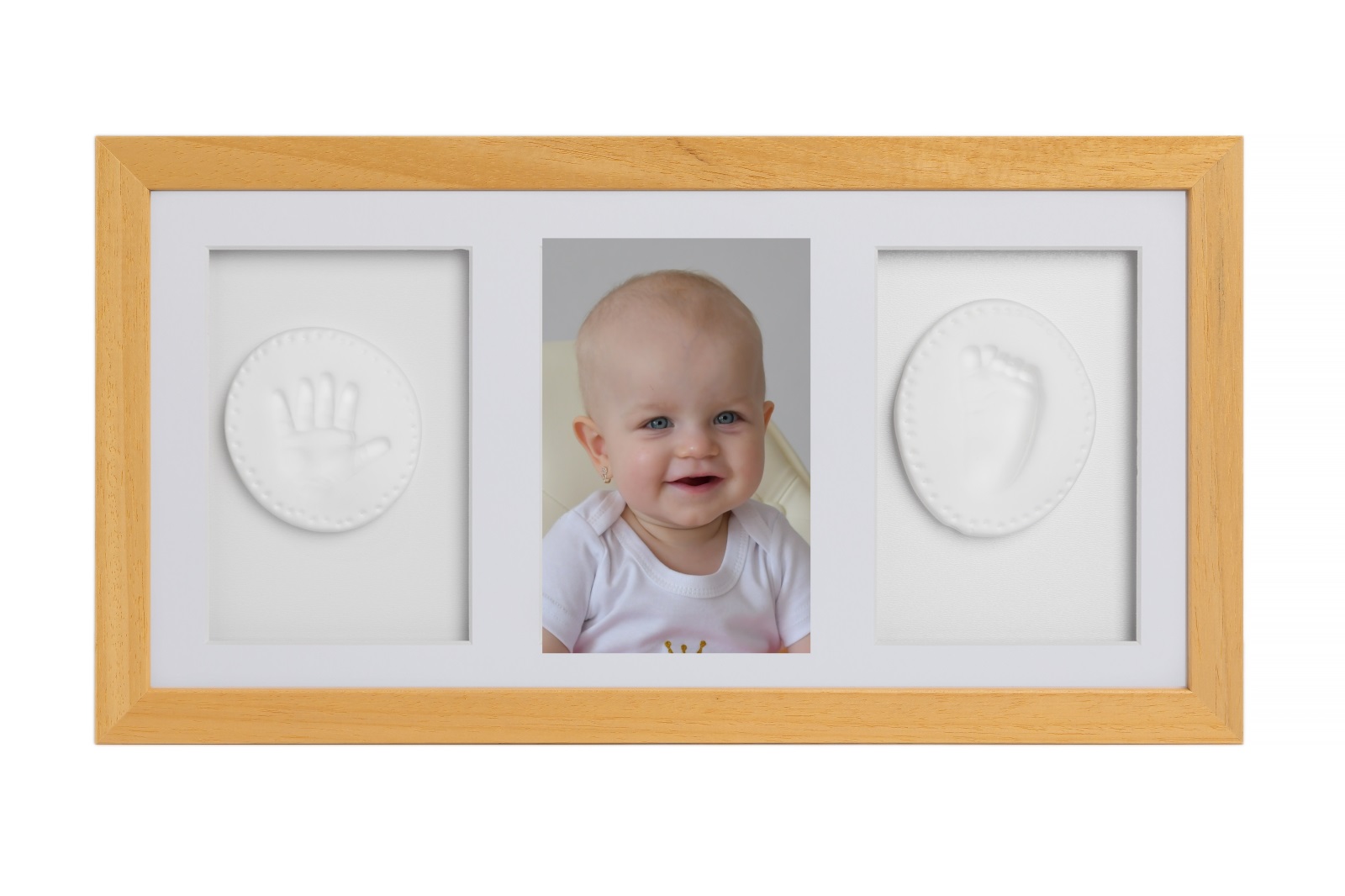 Sada na otisky nožiček či ručiček, trojrámek - dárková sada pro miminko - přírodní