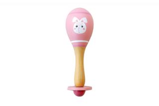 Dřevěné chrastítko rumba koule králíček - růžová, Adam Toys (2)