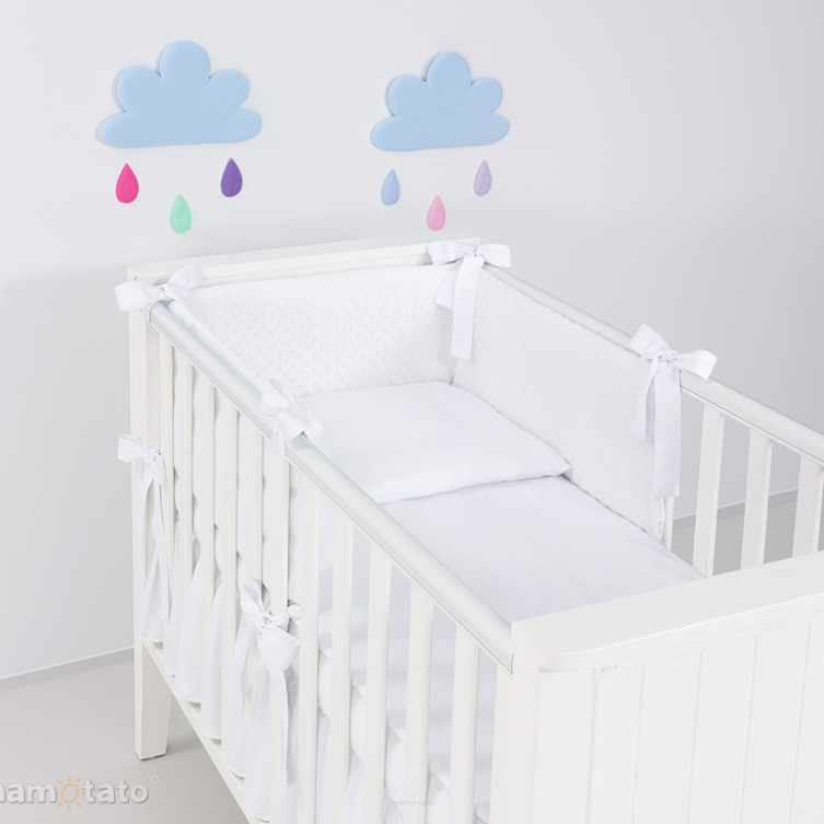 Mantinel s povlečením do postýlky, 3D sada, 120x90 cm - bilá, minky