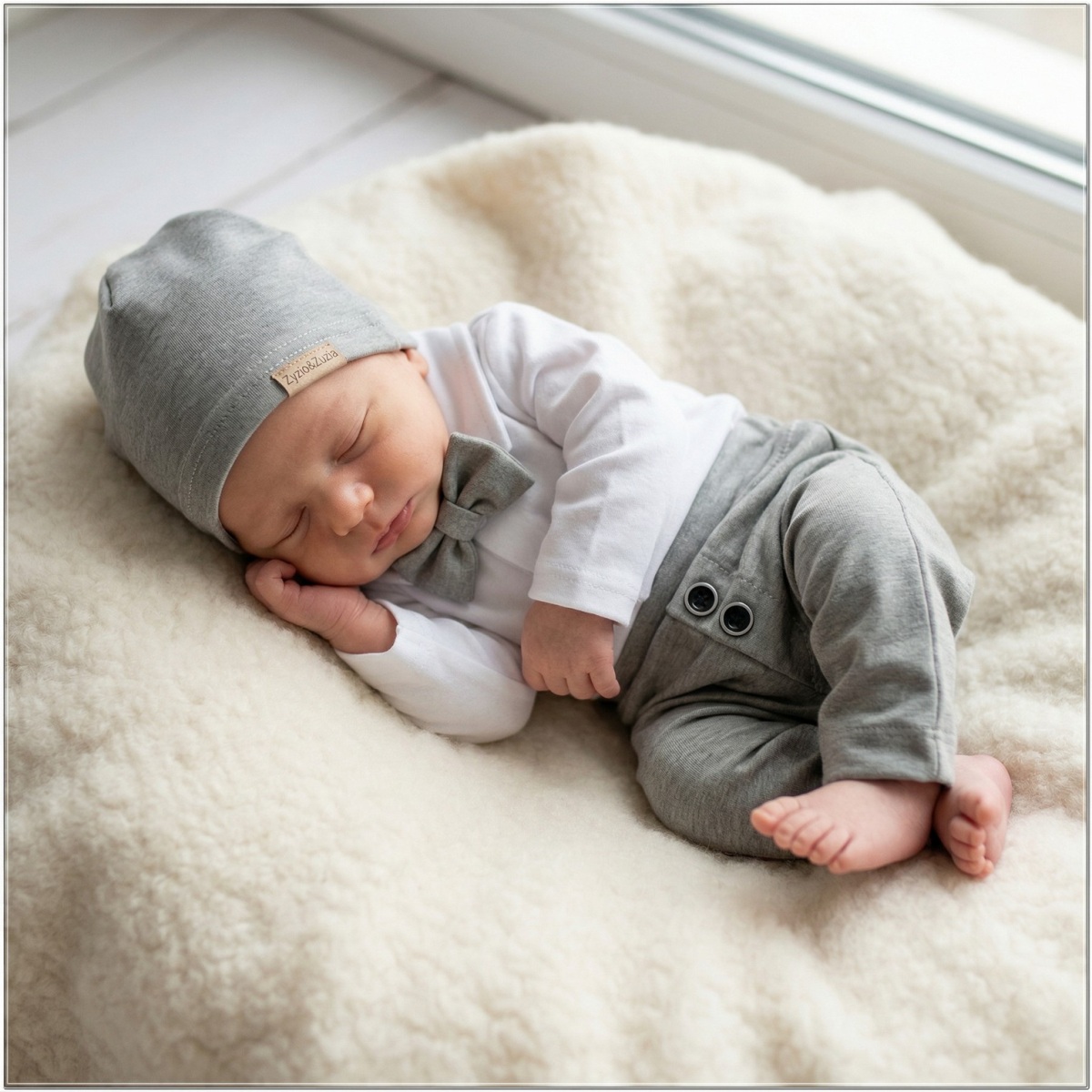 4-dílná sada Elegant Boy, body, kalhoty, motýlek a čepice, šedá/bílá, vel. 74