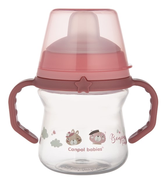 Nevylévací hrníček Canpol Babies s měkkým náustkem - Bonjour, růžový, 150 ml
