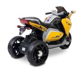 Elektrická tříkolová motorka pro děti TOYZ – 2 motory, LED, USB, žlutá (1)