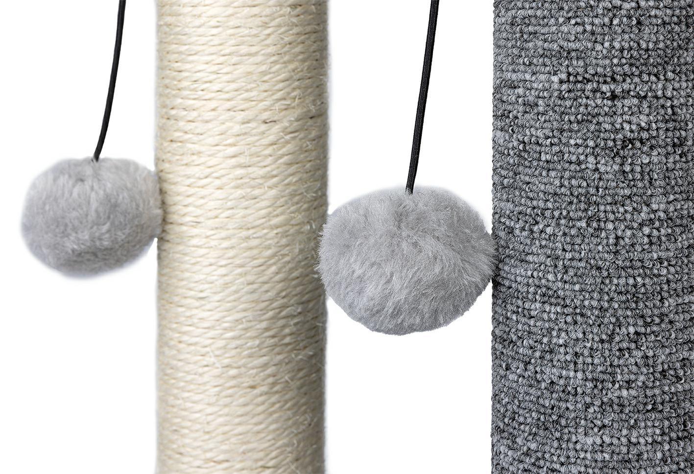 Škrabadlo pro kočky Cat Tree 73 cm – plyš, sisal, míčky, peříčka, béžovo-šedá